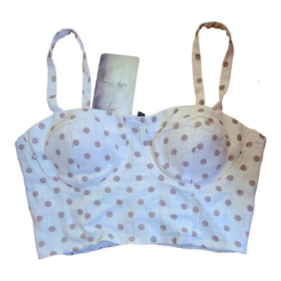 Lily Rose, Cream colored top with light brown polka dots. Spaghetti Straps. Smal - Picture 1 of 4